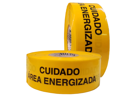 Fita Impressa para Isolamento de Área Impressão Cuidado Área Energizada 7,6cm x 300m