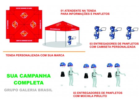 CAMPANHA DE MARKETING E Street Marketing COMBO COMPLETO COM TENDA PERSONALIZADA ENTREGA DE PANFLETOS E MARKETING DIRETO